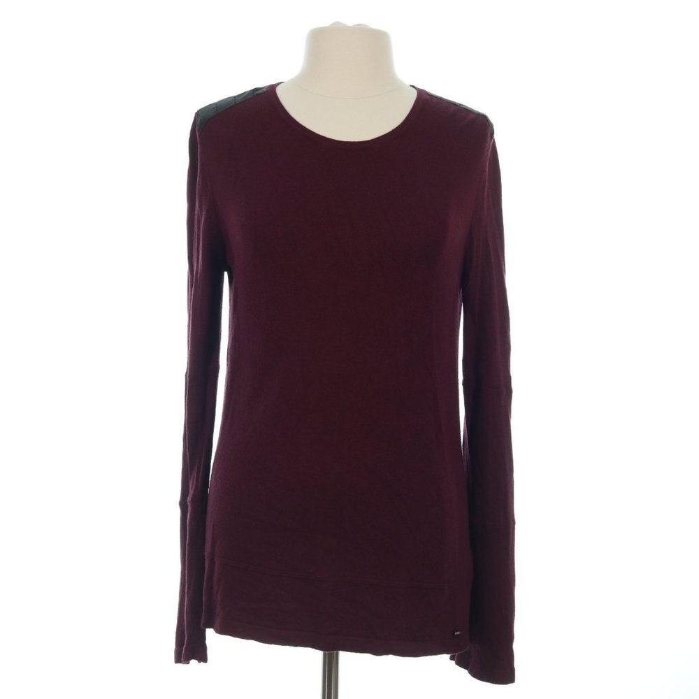 Barbour International Womens Burgundy Faux Leather Cashmere Wool Sweater Size 14